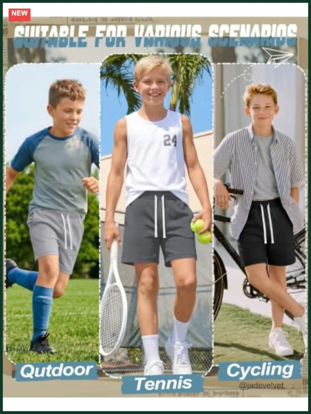 3 Pack Boys Pull On Athletic Sweat Shorts with Pockets